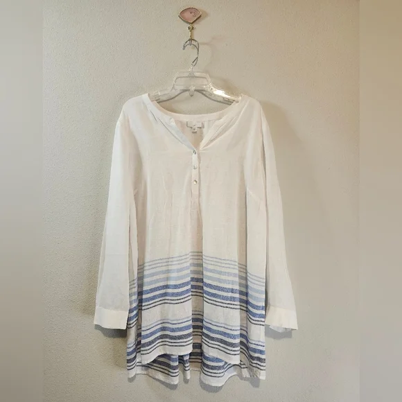 J. Jill Linen Viscose Blue Stripe Breezy Tunic Size XL NWOT - Picture 4 of 10